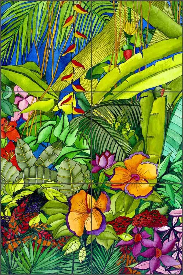 Mural de azulejos tropicales Daniels arte floral salpicadero de cerámica RD005 Foto 1 de 1