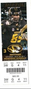 2014 MIZZOU MISSOURI TIGERS VS INDIANA HOOSIERS TICKET STUB 20.09. - Bild 1 von 1