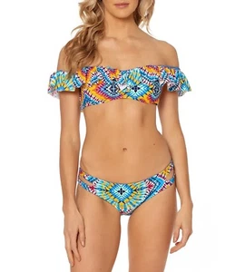 Jessica Simpson Surfside Ruffle Bra & Reversibe Brief Size L Swimsuit NWT $120 - Picture 1 of 12