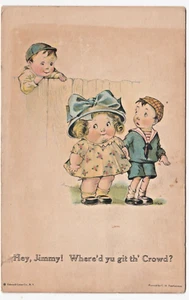 c1920 Hey, Jimmy by C.H. Twelvetrees Boy watches Children over Fence Postcard - Picture 1 of 2