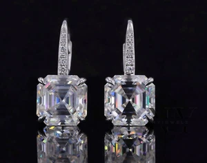 Moissanite Drop/Dangle Earrings 2.50 CT Asscher Cut Solid 14K White Gold F/VVS1 - Picture 1 of 6