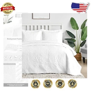 Elegantes 3-teiliges weißes Quilt-Set - California King Size - Ganzjahresdecke - Bild 1 von 8
