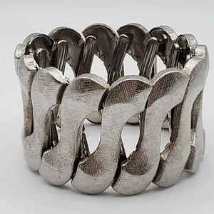 Vintage Armreif Armband strukturiert silberfarben MCM Brutalist Ganzmetall Akkordeon Stil - Bild 1 von 12