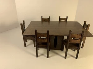 Mesa rectangular de comedor moderna de mediados de siglo y 6 sillas a escala 1:12 miniaturas de madera - Imagen 1 de 5