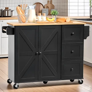 Kitchen Island Cart Storage Cabinet with 2 Doors 3 Drawers, Lockable Wheels - Picture 1 of 6