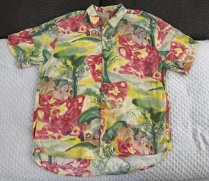 Vintage 80s Jams World Floral Hawaiian Aloha Shirt Large Pink Yellow Green Rayon - Picture 1 of 13