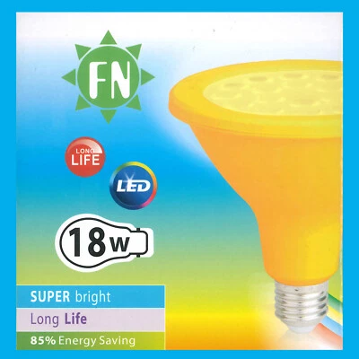 18W PAR38 Yellow Coloured LED Flood Reflector ES E27 Light Bulb Lamp - Image 1 of 4