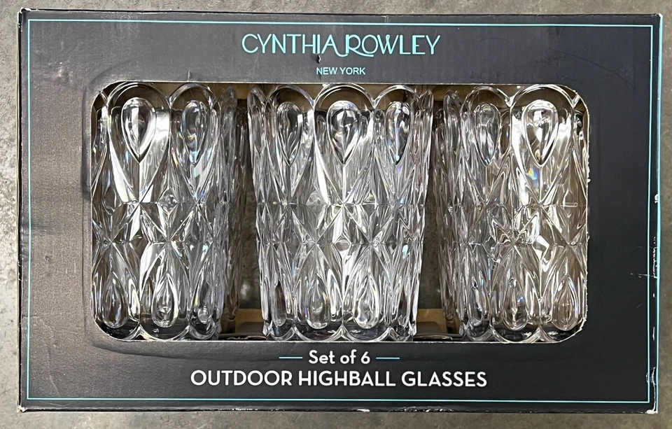 CYNTHIA ROWLEY CLEAR ACRYLIC CRYSTAL HIGHBALL GLASSES / CUPS SET OF 6 NEW - Image 1 of 1