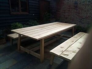 English Oak garnden benches and table set
