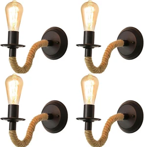 4Pcs Retro Vintage Wall Light Industrial Wooden Wall Lamp Indoor Sconce Bedroom - Picture 1 of 9