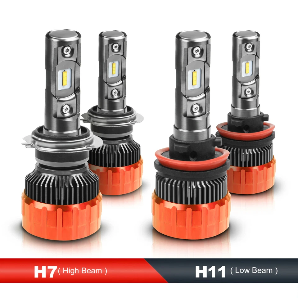 Juego combinado de faros LED H11 H7 bombillas de haz alto + bajo 6000K bombillas total 16000LM Foto 1 de 4