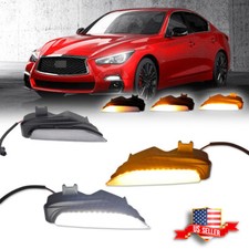 Clear Swithback LED Sequential Signal Fog Lamp For 14-20 Infiniti Q50 Q50S Sport