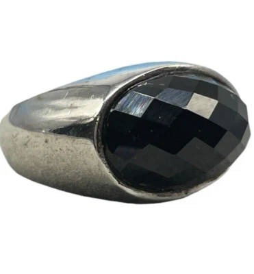 Anello Donna Argento 925 Fascione Pietra Tonda Onice nero briolè e Made in Italy - Immagine 1 di 4