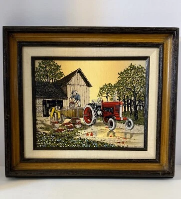 Pintura firmada y numerada sobre lienzo H. Hargrove "Apple Harvest" marco original Foto 1 de 4