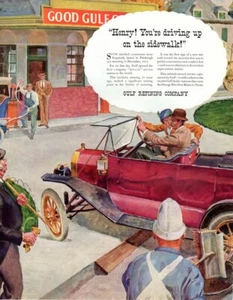 1936 Anuncio impreso de colección Gulf Oil Refining Co Henry Estás conduciendo en la acera - Imagen 1 de 2