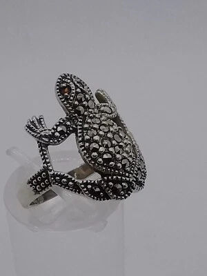 Frosch Damen Ring 925 Silber mit Markasiten und Granat Edelsteinen  - Bild 1 von 4