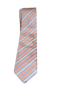 BOSS Hugo Boss Geometric Silk Tie Summer Creamsicle Blue Slant Stripe 58"x3.75" - Picture 1 of 5