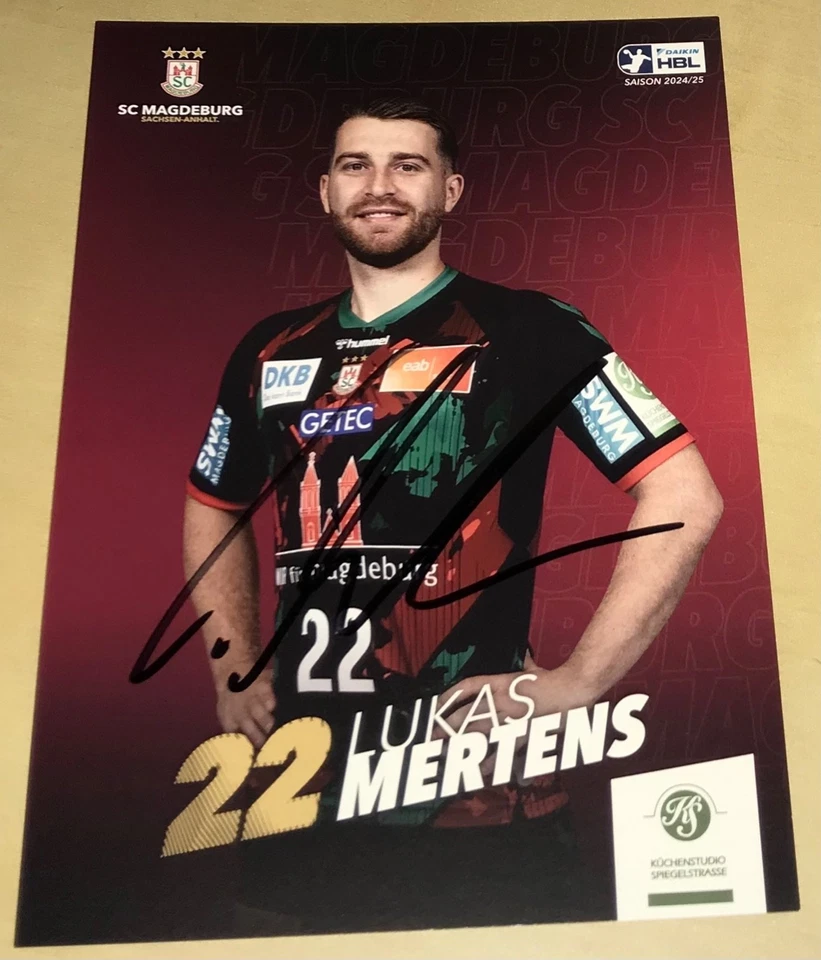 Lukas Mertens Original signierte Autogrammkarte SC Magdeburg HBL Handball #24 - Bild 1 von 1