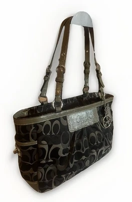 Bolso de Mano COACH DE COLECCIÓN Negro Gris Plata Jacquard Firma C Bolso Amapola Foto 1 de 4