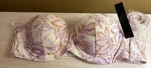 Victoria's Secret Push-up-Bikinioberteil Bügel weiß lila Blumenmuster Schwimmen 34b neu mit Etikett - Bild 1 von 7