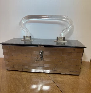 Vintage Dorset Rex Handtasche Lucite Henkel Silber Korbgeflecht Geldbeutel 50er Jahre - Bild 1 von 14