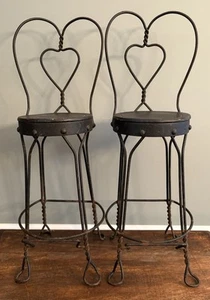22.5" Antique Pair of Wrought Iron Metal Child's Doll Chairs Parlor Stools - Picture 1 of 23