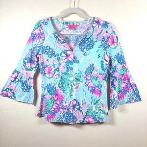 Lilly Pulitzer Tosha Top Beach You To It Bell Sleeve Pima Cotton Small Coastal - Picture 1 of 7