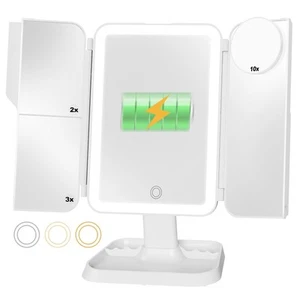 Rechargeable Tri-fold Makeup Mirror with Lights Lighted Makeup Mirror with 1X... - Picture 1 of 6