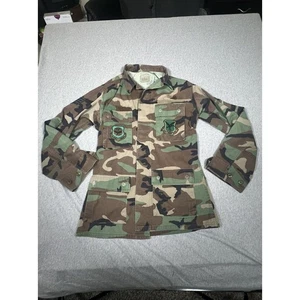 Vtg US Military Air Mobility Command Woodland Camo Field Shirt Patches Small-Lng - Picture 1 of 16