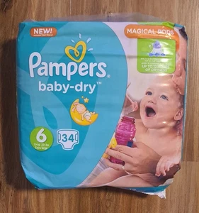 Pampers Baby Dry Pañales 2017 34 pañales Nº6 más 15+ kg/33+ lb Nuevo de Lote Antiguo - Imagen 1 de 6