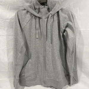 Womens Athleta Light Gray Triumph Hoodie Full Zip Thumb Holes Jersey/Fleece Sz L - Picture 1 of 22