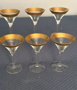 VTG Dorothy Thorpe Mid-century Modern 6" Gold Band Cocktail Glasses 4oz set of 6 - Picture 1 of 8