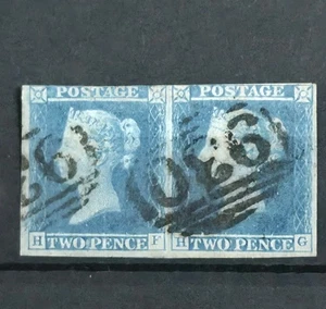 GB QUEEN VICTORIA SG 14 2D BLUE, 3 MARGIN, X PAIR USED - Picture 1 of 1