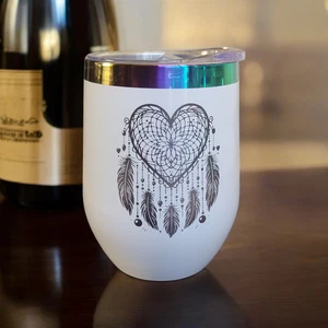 Vaso de vino de acero inoxidable sin tallo doble pared copa de vino corazón atrapasueños - Imagen 1 de 2