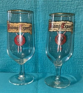 Vintage Binding Export Stemmed Beer Glasses Gold Rim Trim Lot of 2 - Picture 1 of 11