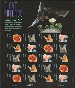 Scott #3661-64 Night Friends—American Bats Pane of 20 37¢ Stamps (2002) [673 - Picture 1 of 1