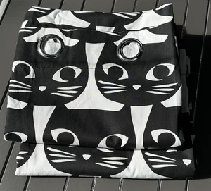 2 IKEA Mattram Black White Mod Niina Aalto Cat Curtain Panels 57x98" 1 Pair Used - Picture 1 of 9
