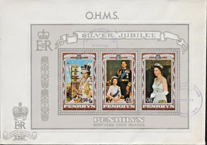 24/3/1977 PENRHYN – COOK ISLANDS SILVER JUBILEE MINIATURE SHEET ON O.H.M.S. FDC - Picture 1 of 1