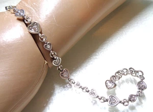 BRIGHTON Logo, Silver Tone, Clear Rhinestones, Heart Links Adjustable Bracelet. - Picture 1 of 5