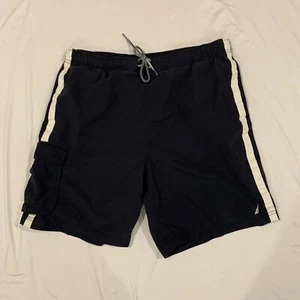 VTG Mens - NAUTICA - Swim Trunks Board Shorts Navy White Sz L Large Mesh Brief - Picture 1 of 8