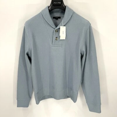 VINCE. Suéter Henley Azul Mañana Doble Punto Chal Cuello Pequeño NUEVO Algodón Top Foto 1 de 4