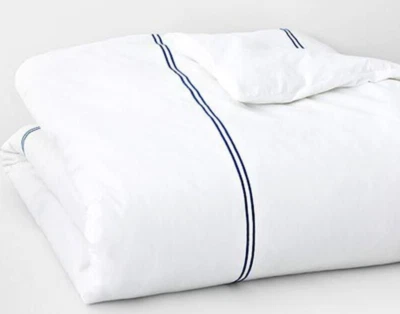 Sferra Grande Hotel Duvet Cover F/Queen White/Cornflower Blue Cotton Percale New - Image 1 of 4