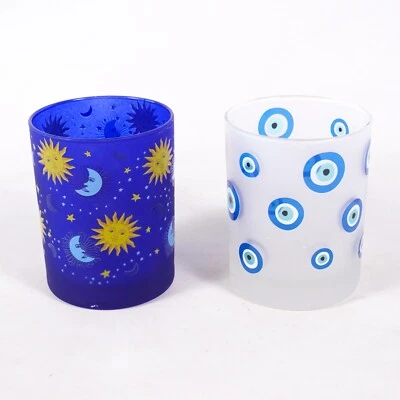 Suporte para vela de vidro Celestial Sun Moon Stars Evil Eye x2 azul cobalto - Imagem 1 de 4