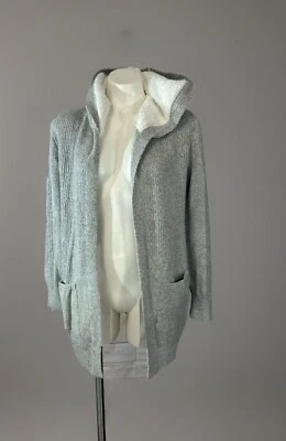 Cardigã feminino sem limites cinza aberto frontal com capuz suéter tamanho grande novo - Imagem 1 de 4