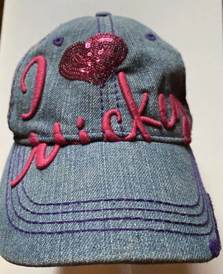 VTG Disney MICKEY MOUSE Denim Hat Cap Pink Glitter Plaid Adjustable 90s Y2K - Изображение 1 из 4