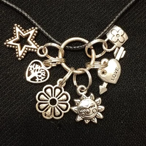 Charm Silver Tone Star Flower Sun Heart Padlock Tree Of Life Black Cord Necklace - Picture 1 of 7