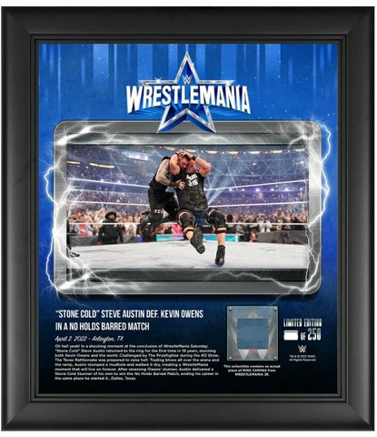 WWE WrestleMania 38 Stone Cold Steve Austin Kevin Owens MAT RELIC 15x17 Plaque Cover