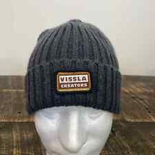 VISSLA Creators Patch Cable Knit Beanie Grey Cuffed Stocking Cap Work Ski Hat 