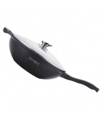 PADELLA WOK 28 CM * ROYALTY LINE_MARMO ANTIBATTERICO_COPERCHIO VETRO PRESSOFUSO
