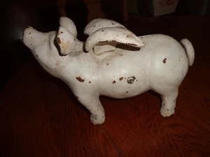 Antikes weißes Sparschwein aus Gusseisen/Türstop fliegendes Schwein - Bild 1 von 7